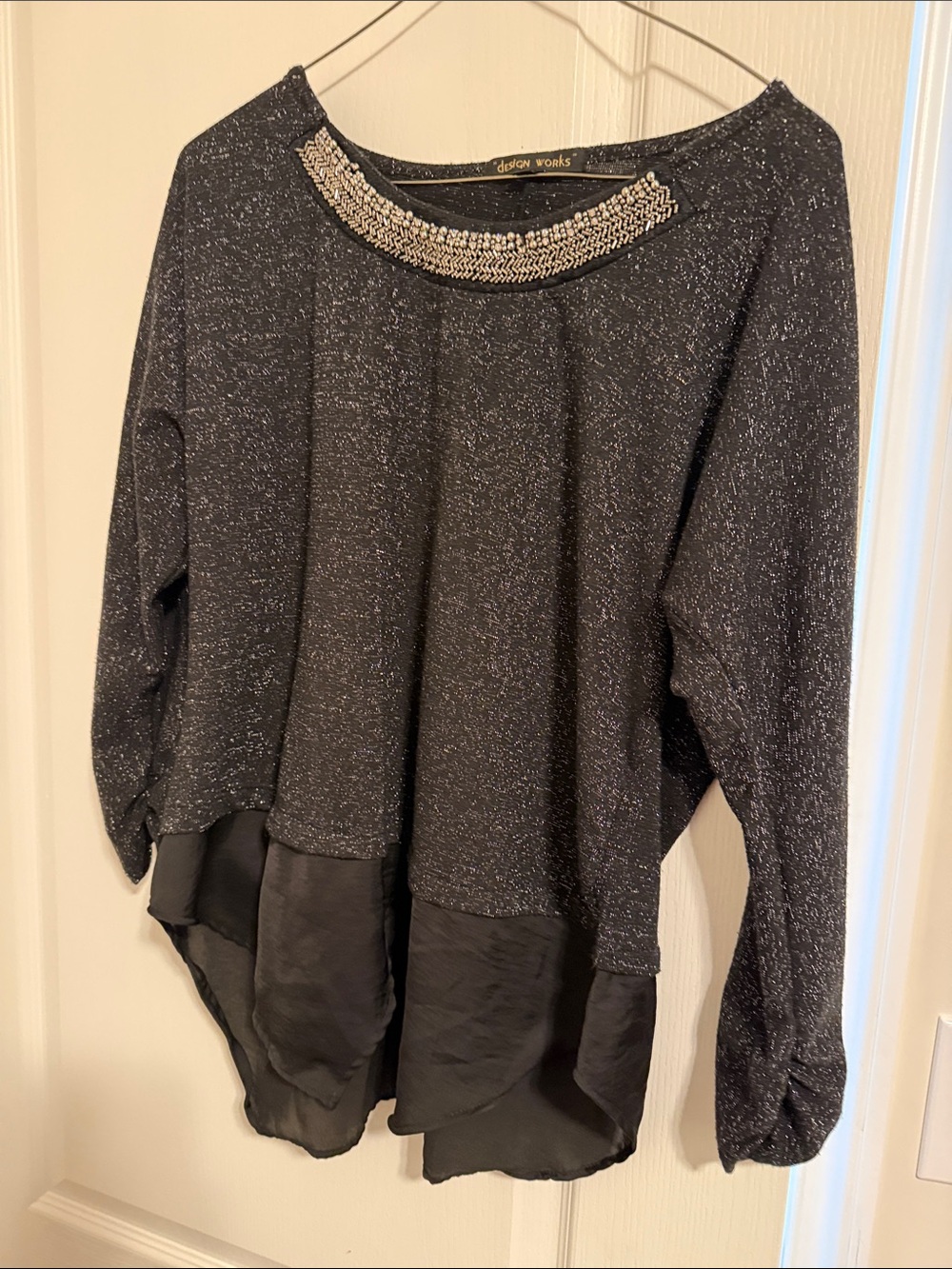 Allison Woods Black Sparkle Embellished Hem Top